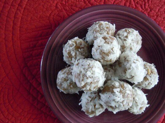 Coconut rolled Date Balls display for Tips for Freezing Food article.