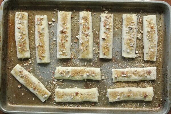 Puff Pastry Strudel rolled up and ready to bake.