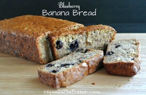 Moist Blueberry banana Bread with sliced pieces.