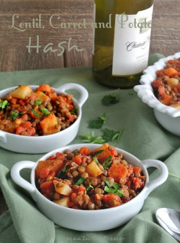 Small white bowls filled with potato hash.