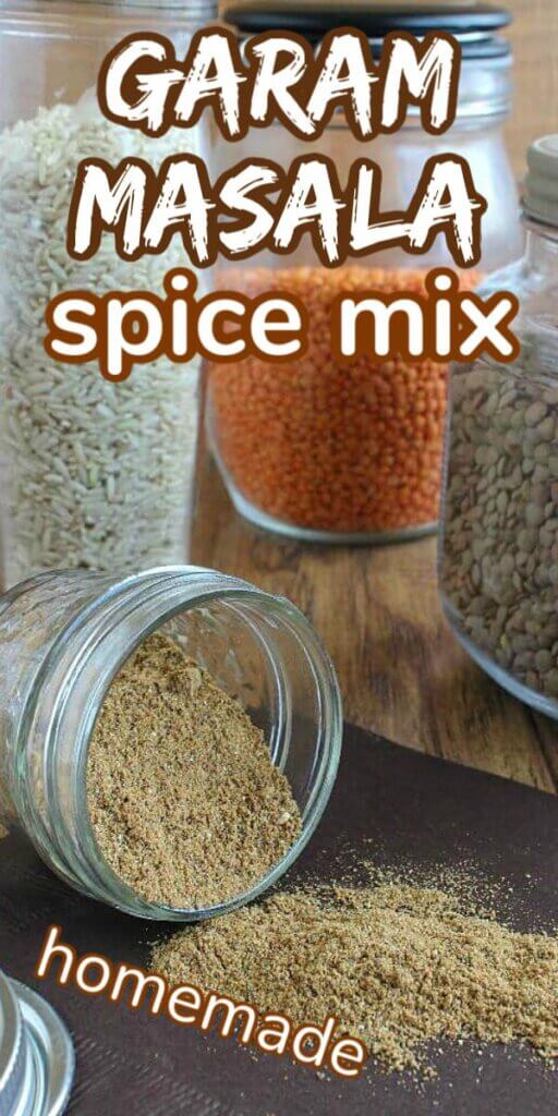 Spilled ½ pint jar pf spices with individual bottles of rices and legumes behind.