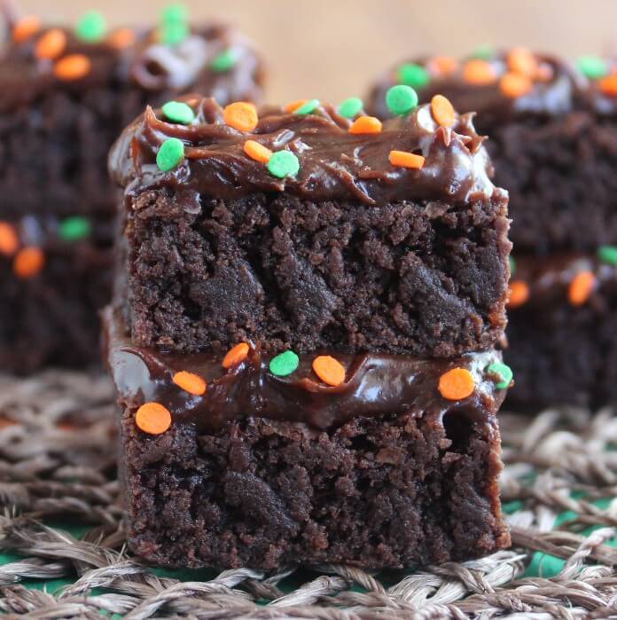 This Cocoa Powder Brownies recipe has frosting and sprinkles showing too.