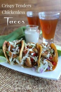 Crispy Tenders Chickenless Tacos are a twist on the famous taco founded on the coast of Southern California. Sooo easy to make - just minutes.