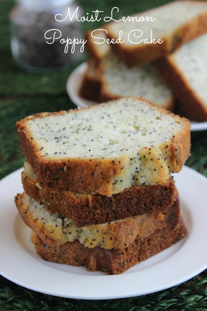 Moist Lemon Poppy Seed Cake has a little zing of sweet lemon freshness. So easy and you only need one bowl. It looks like a bread but tastes like a cake.
