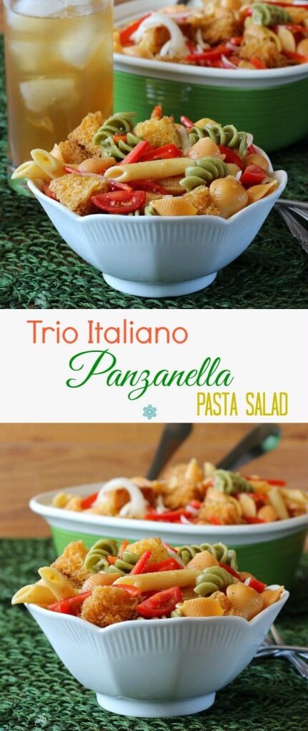 Italiano Panzanella Pasta Salad is light and healthy. Easy to make, a filling lunch and perfect for parties. The pasta even includes vegetables.