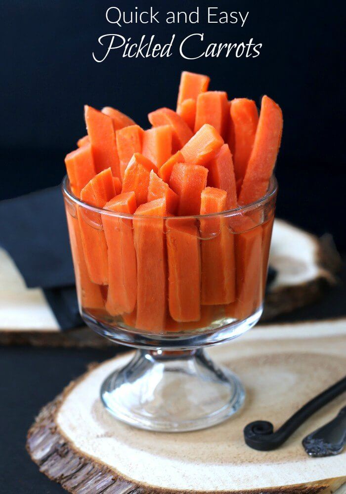 Easy Pickled Carrots are quick and tasty. Sweetened just right! They also make a really nice addition to an appetizer plate or as a side dish on the table.