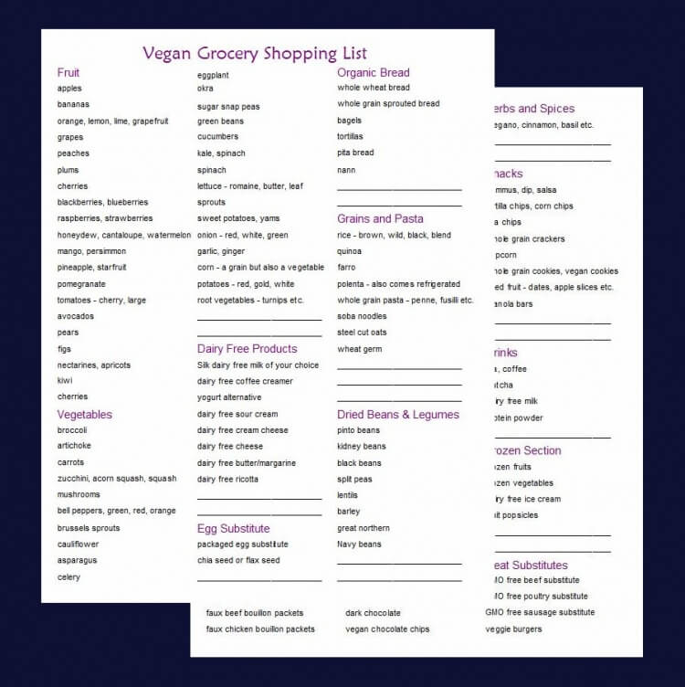 Free Printable Vegan Grocery Shopping List | Vegan Freezer