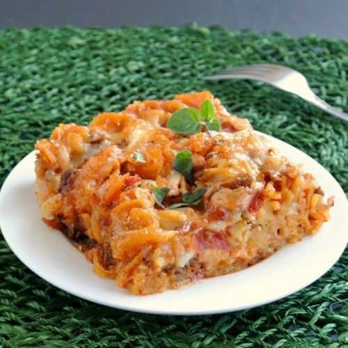 Easy Rotelle Pasta Casserole is comfort food to the max.