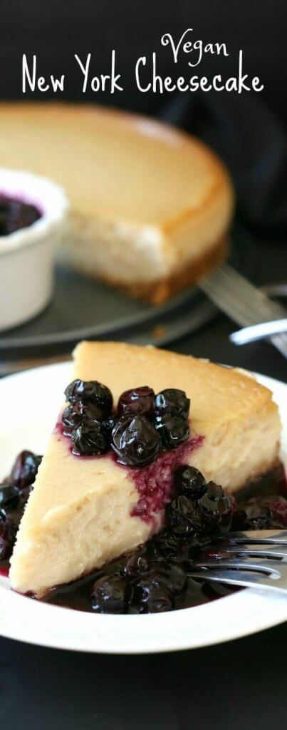 Dairy Free New York Cheesecake featured in a long photo with title at the top. Perfect for pinning!