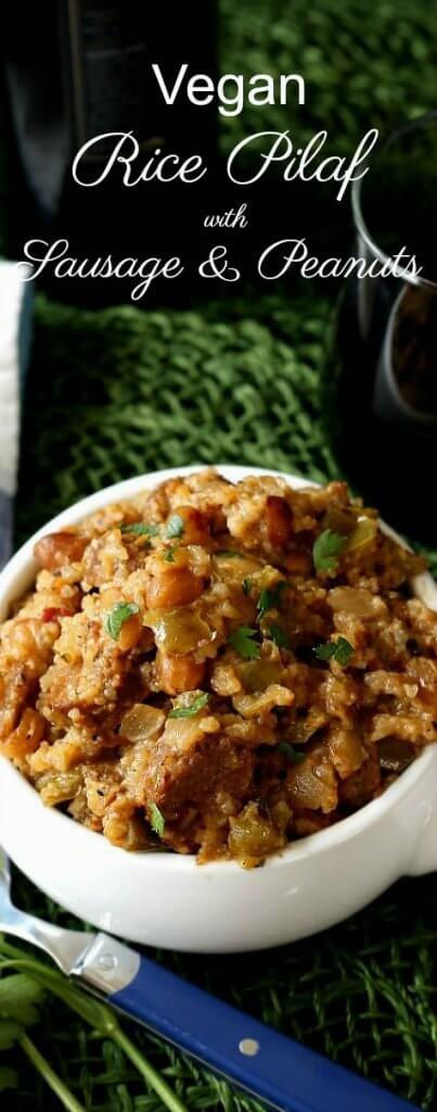 Rice Pilaf with Sausage and Peanuts is a great staple because of the simple fact that everyone loves it.  Vegetables, rice, spices and broth meld together perfectly.