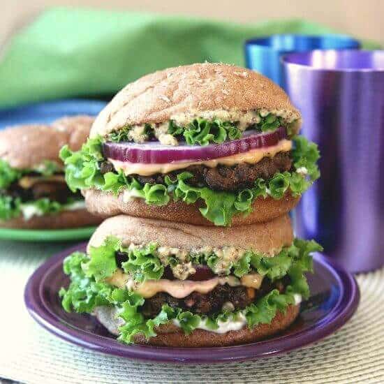 Kidney and Black Bean Burgers is made with an eclectic group of favorite ingredients.
