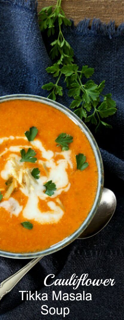 Cauliflower Tikka Masala Soup is the perfect soup. It doesn't take nearly as long as a Indian curry but has the same amount of rich flavor.