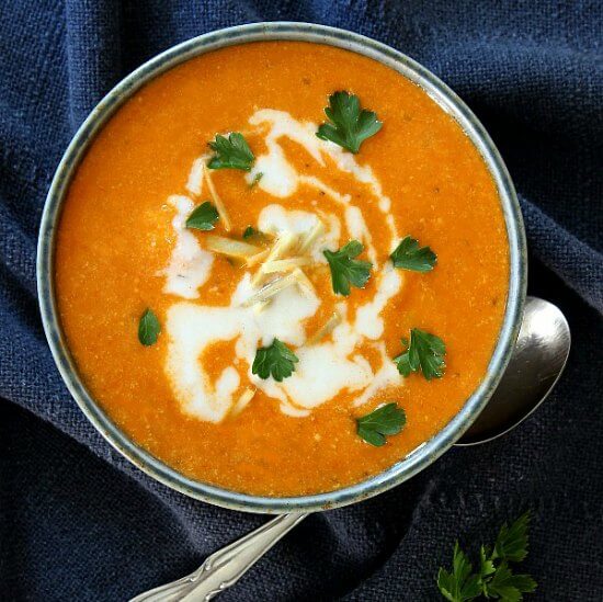 Cauliflower Tikka Masala Soup doesn't take nearly as long as a curry but has just the same amount of rich flavor.