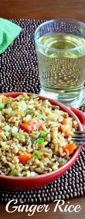 Ginger Rice has a bit of spicy heat. Along with all of the other spices and vegetables you will have a wonderful main or side dish. Fast, simple, wonderful.