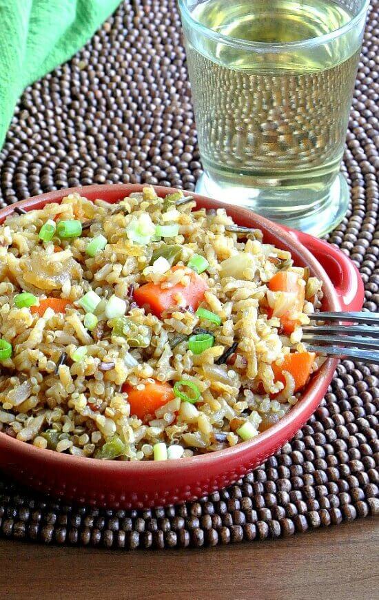 Ginger Rice has a bit of spicy heat. Along with all of the other spices and vegetables you will have a wonderful main or side dish. Under 30 minutes!