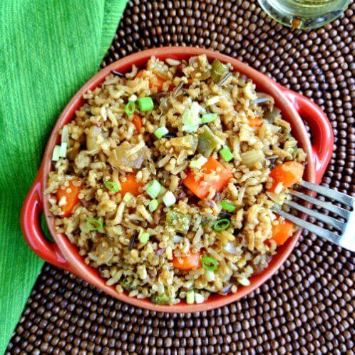 Ginger Rice has a bit of spicy heat. Along with all of the other spices and vegetables you will have a wonderful dish in under 30 minutes!