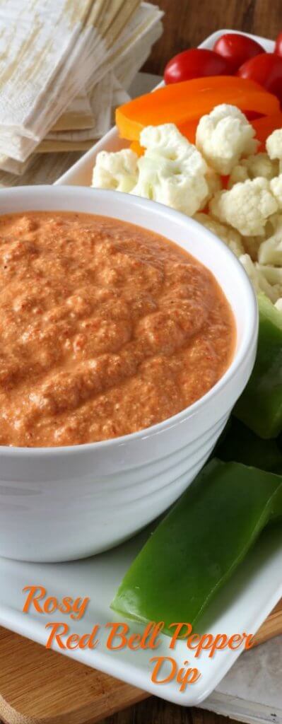 Rosy Red Sauce Dip is thick and creamy and just right for dipping in your favorite veggies.  A roasted red bell pepper classic turned into an appetizer dip for all your entertaining days.
