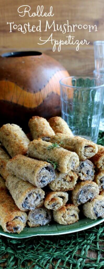 Rolled Toasted Mushroom Appetizer is is something that I don't think you've seen before.  Roll the bread flat first, spread with filling , roll up and bake.  Delicious!