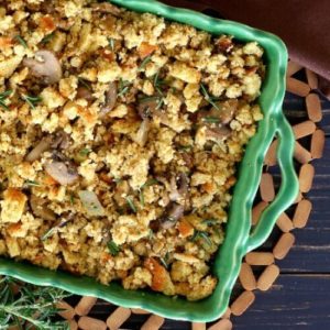 Vegan Sausage Stuffing Casserole s a treat and it's made with cornbread stuffing.