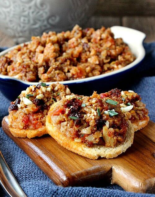 Mediterranean Bruschetta Crostini Appetizer is a recipe that you'll want to make sure you get your share of when the bowl gets set on the table.. Veggies and flavorings get mixed together and that is it!