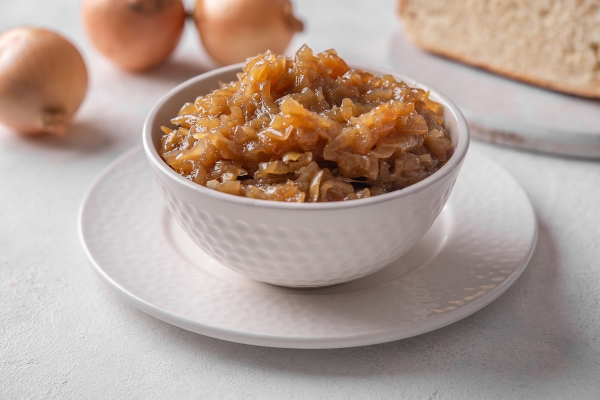 cooked caramelized onions in a bowl