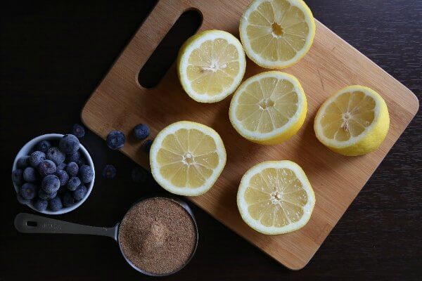 Overhead view of ingredients for a frozen treat with coconut sugar.