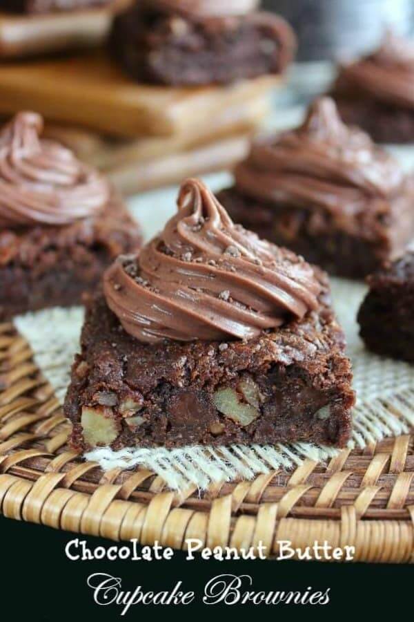 Front view of an easy brownie recipe with cocoa powder with text below for pinterest.
