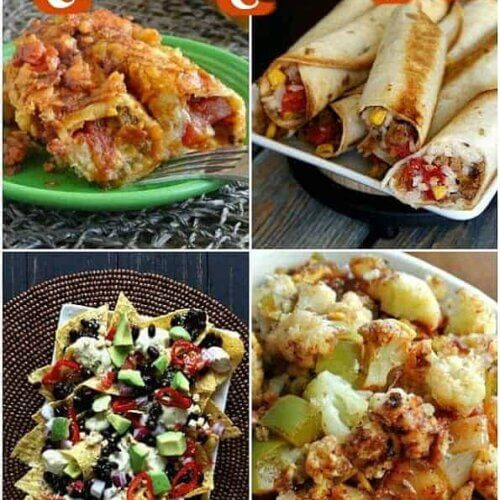 Four photos of different types of Mexican style food recipes.