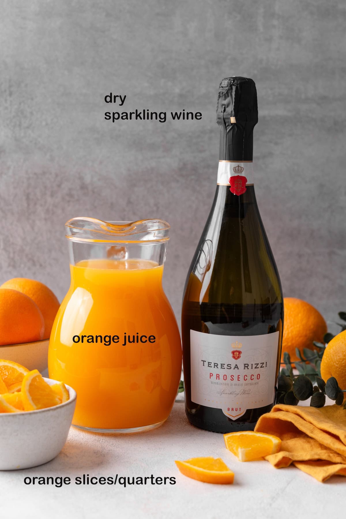 labeled ingredients needed to make mimosas