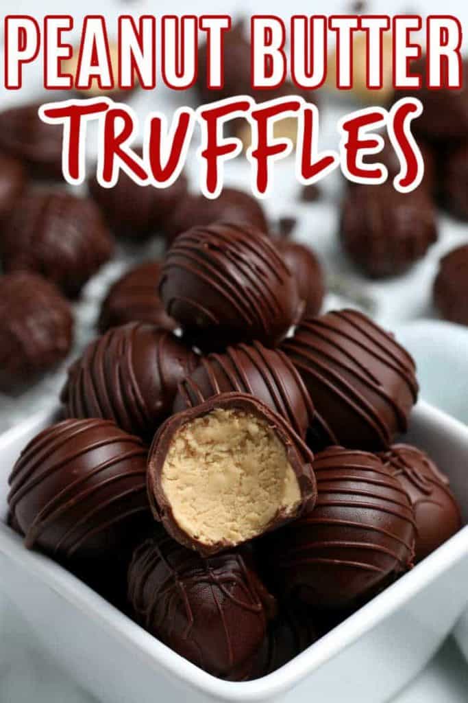 Close up of peanut butter truffles with a bite out of the top one.