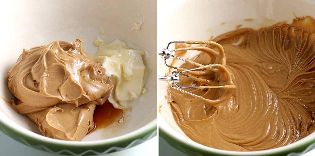 Two process photos with the wet ingredients and then beat till creamy.