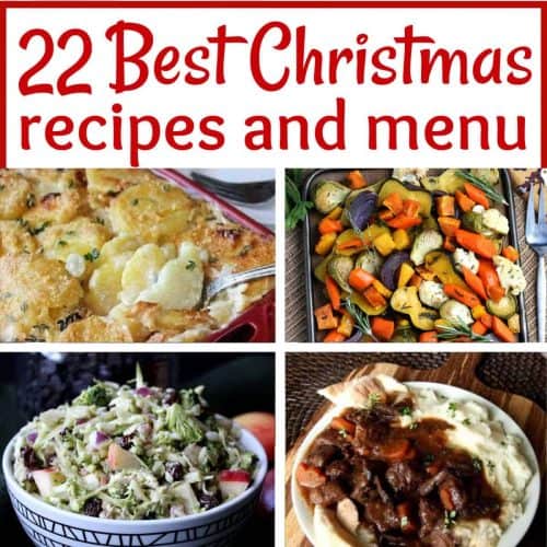 Four photos of Christmas recipes with text at the top for pinning.