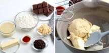 Two photos show ingredients and creaming the sugar and butter together.