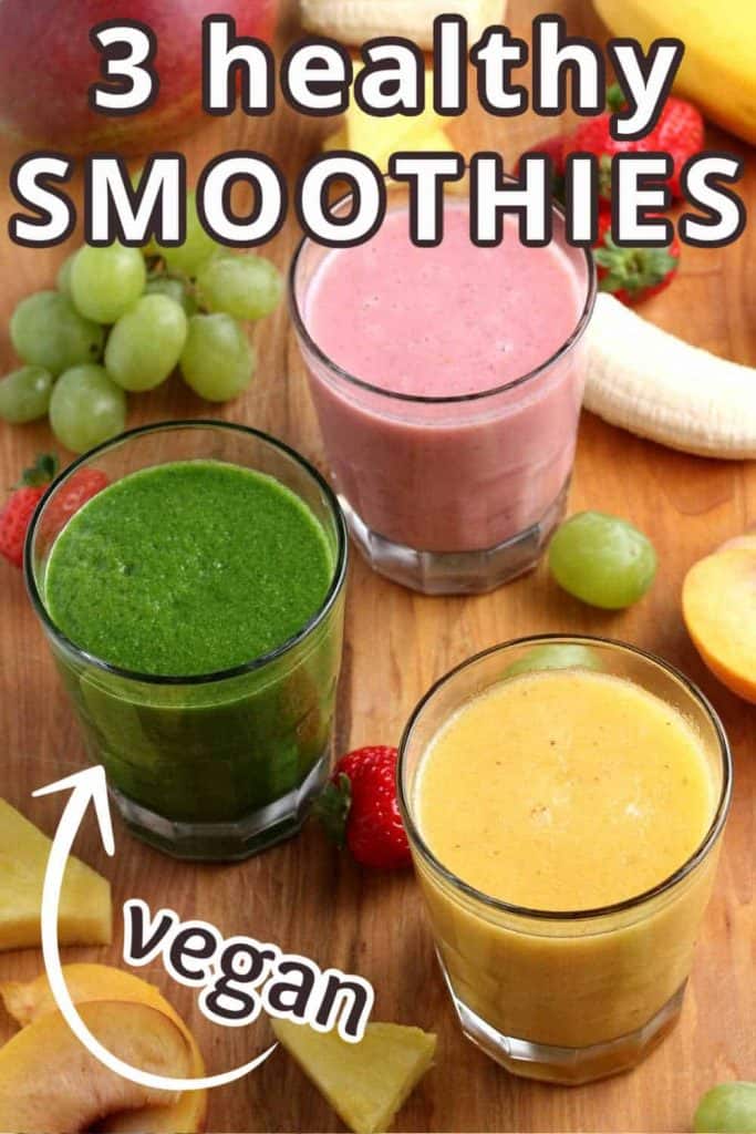Three different fruit smoothies with text above.