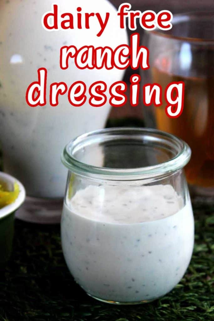 Jar of ranch dressing in front of a jug full.
