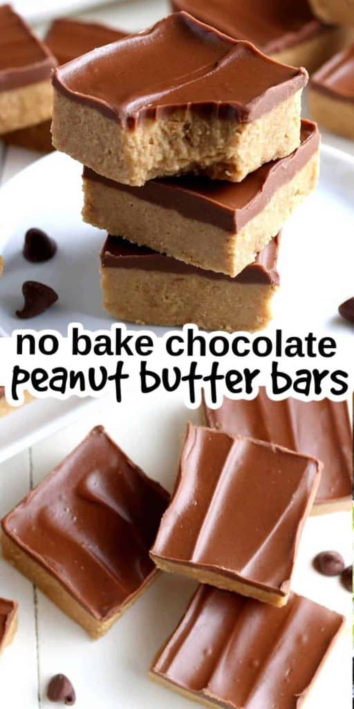 Stacks of chocolate peanut butter bars by the side and scattered.