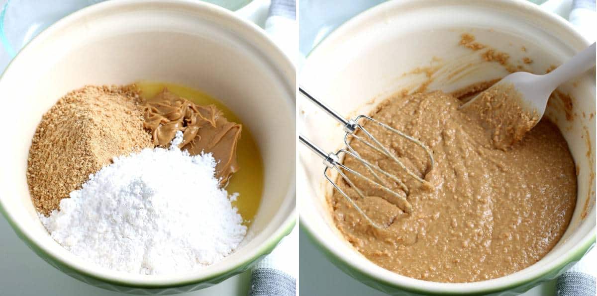 Bowl full of four ingredients and then mixed well with an electric beater.