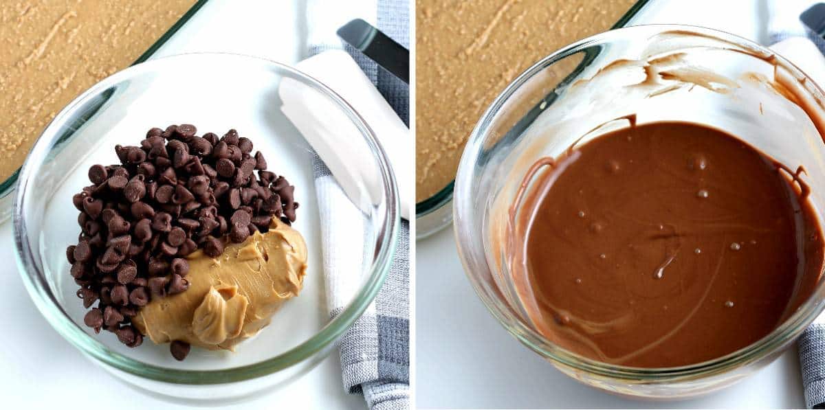 Peanut Butter and chocolate in one bowl and then melted together in another.