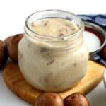 Canning jar filled with cream of mushroom soup.
