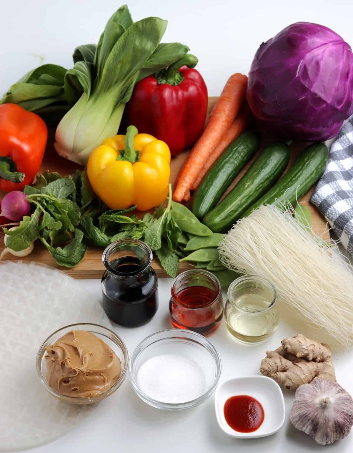 An array of fresh ingredients to make a fresh hot weather meal.