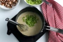 Cream of celery soup in pan