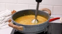 Blend simmered soup with an immersion blender until smooth