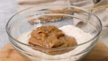 Stir the peanut butter mixture into the flour mixture