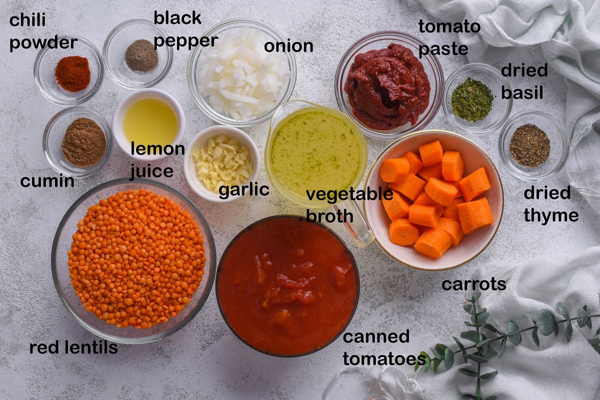 Red lentil soup ingredients labels