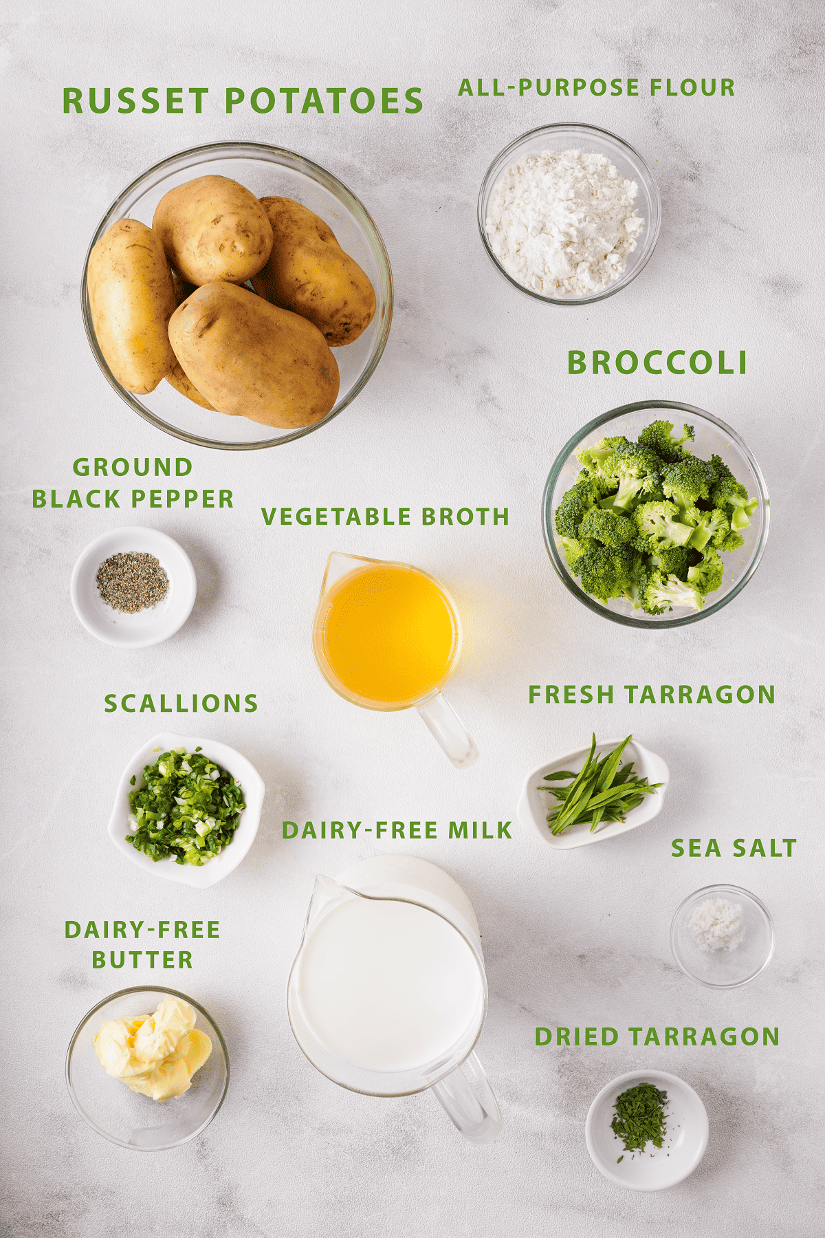 Vegan broccoli potato soup ingredients labels