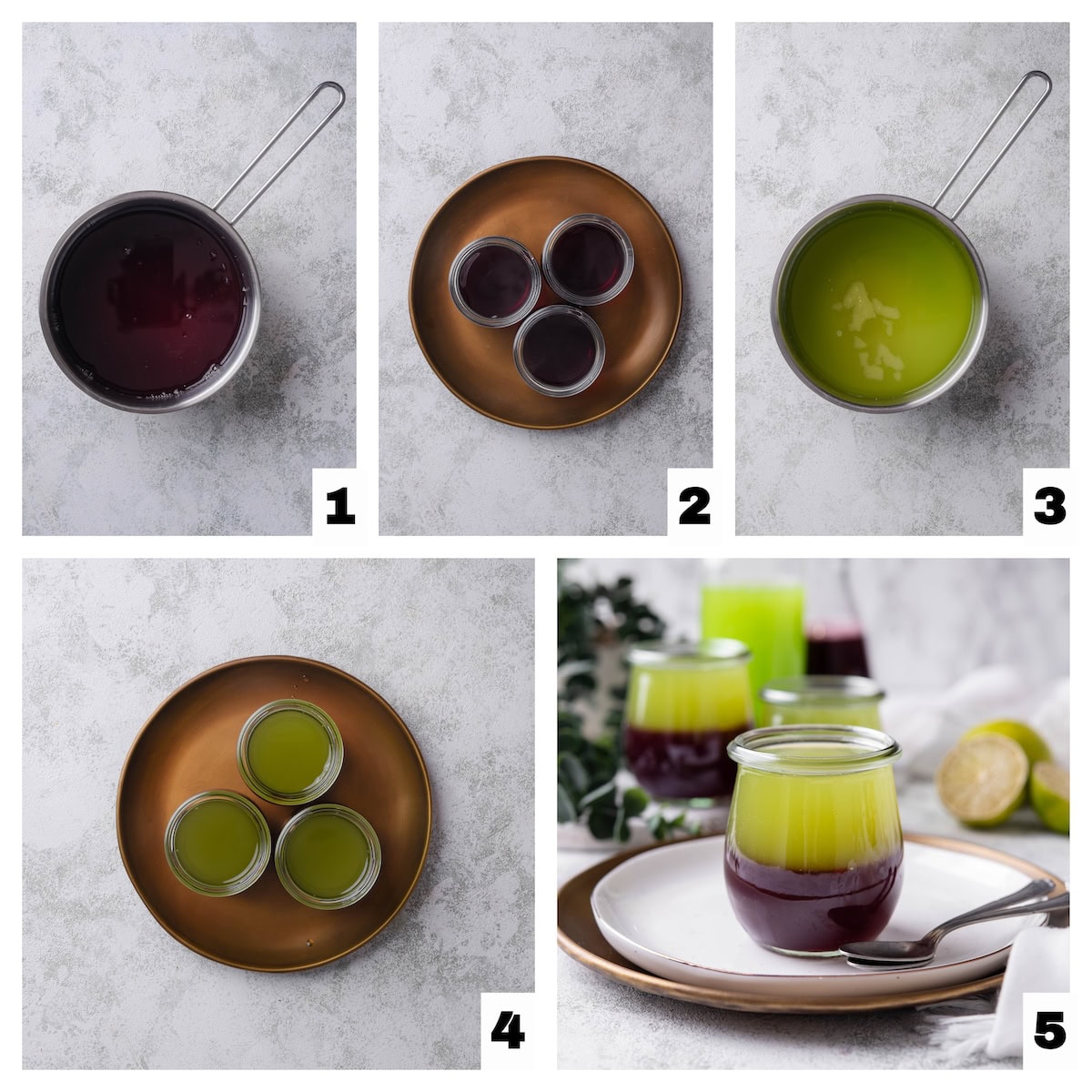 steps 1 through 5 of the vegan jello recipe