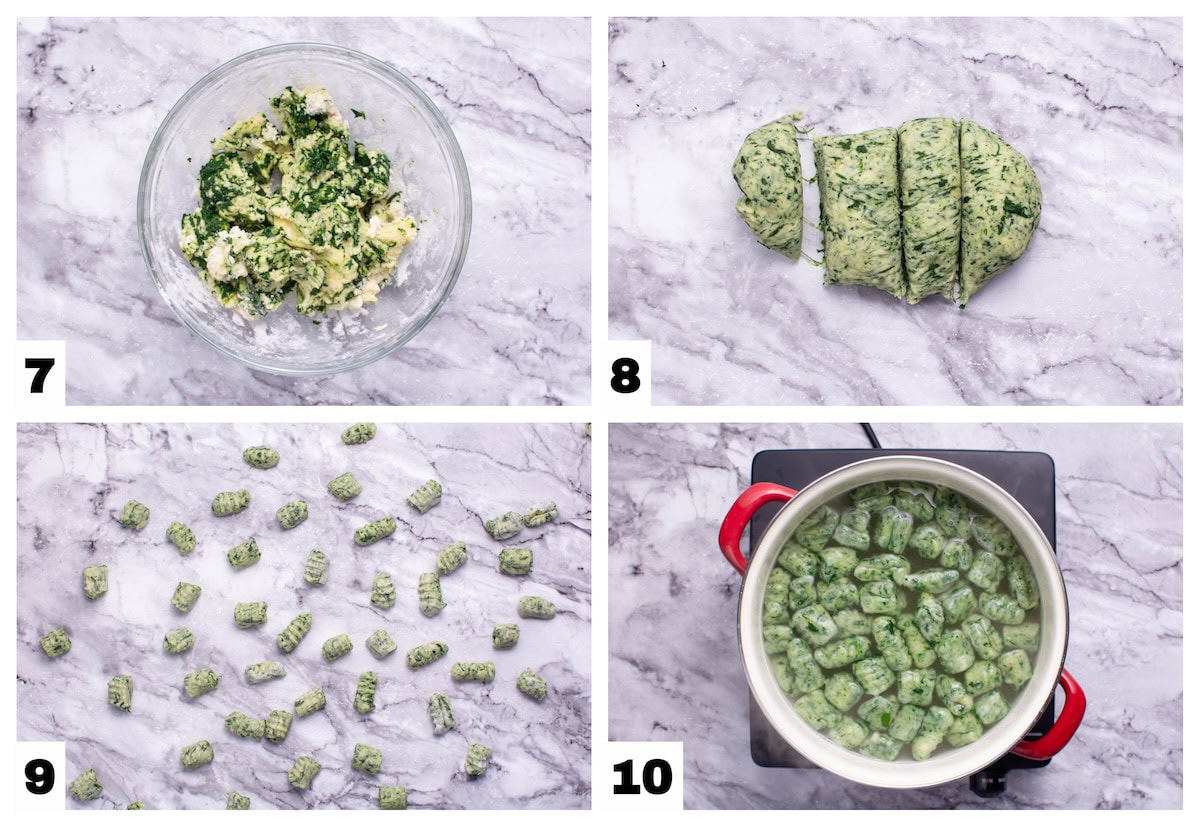 steps 7 through 10 of the spinach gnocchi recipe