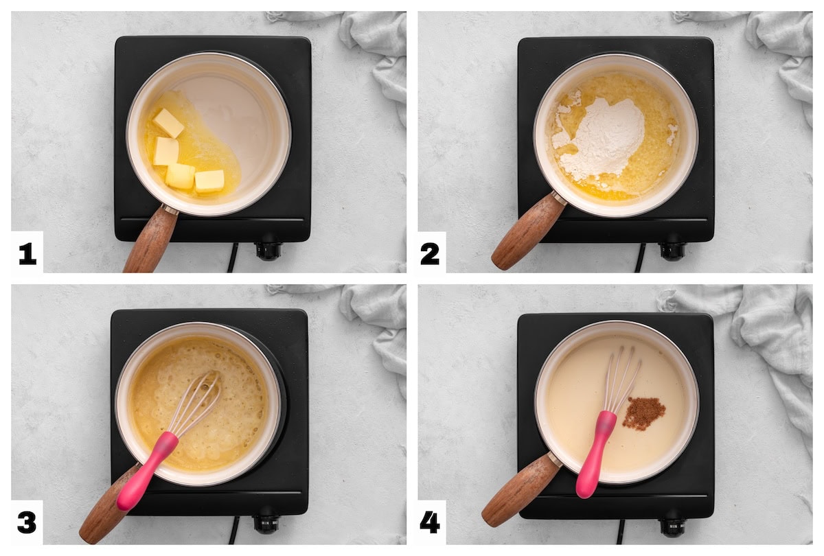 steps 1 through 4 of the vegan bechamel sauce recipe
